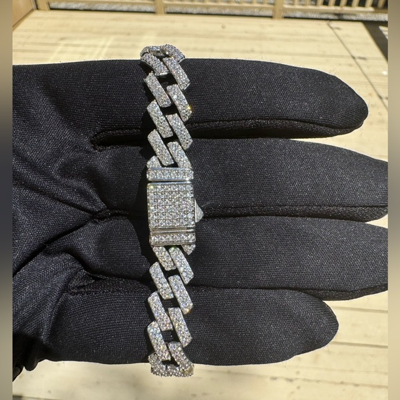 New Moissanite 10MM Cuban Link Bracelet, 18K White Gold Plated Sterling Silver - Picture 12 of 17